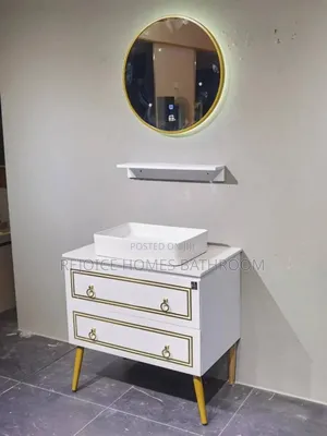 Luxury Bathroom Cabinet With Round Led Mirror Shelve