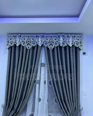 Gray Curtains With Foreign Board