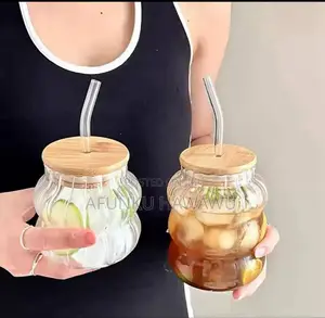Ins Glass Cup With Straw With Bamboo Cover