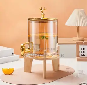 3.6l Portable Acrylic Drink Dispenser With a Wooden Stand