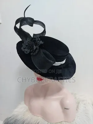 Black Boater Hat Embellished With Pearls