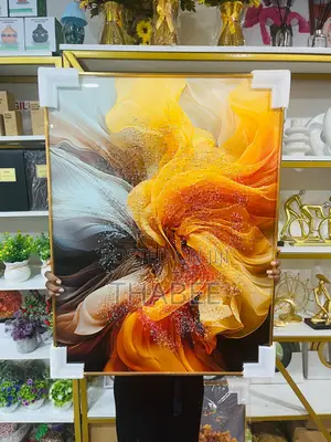 80x60 Acrylic Stoned Wall Art Frame Yellow Orange Brown.