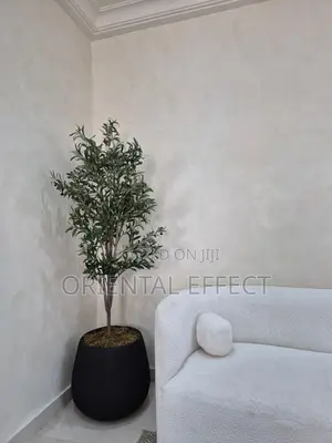 Artificial Olive Tree With Matte Big Rough Merlot Black Pot