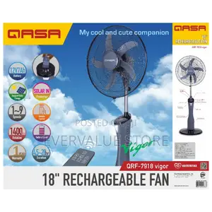 Qasa 18 Inches Rechargeable Standing Fan. High Quality