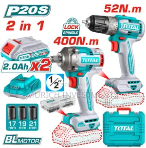 Total Cordless 2 PCS Combo Kit Impact Wrench and Drill