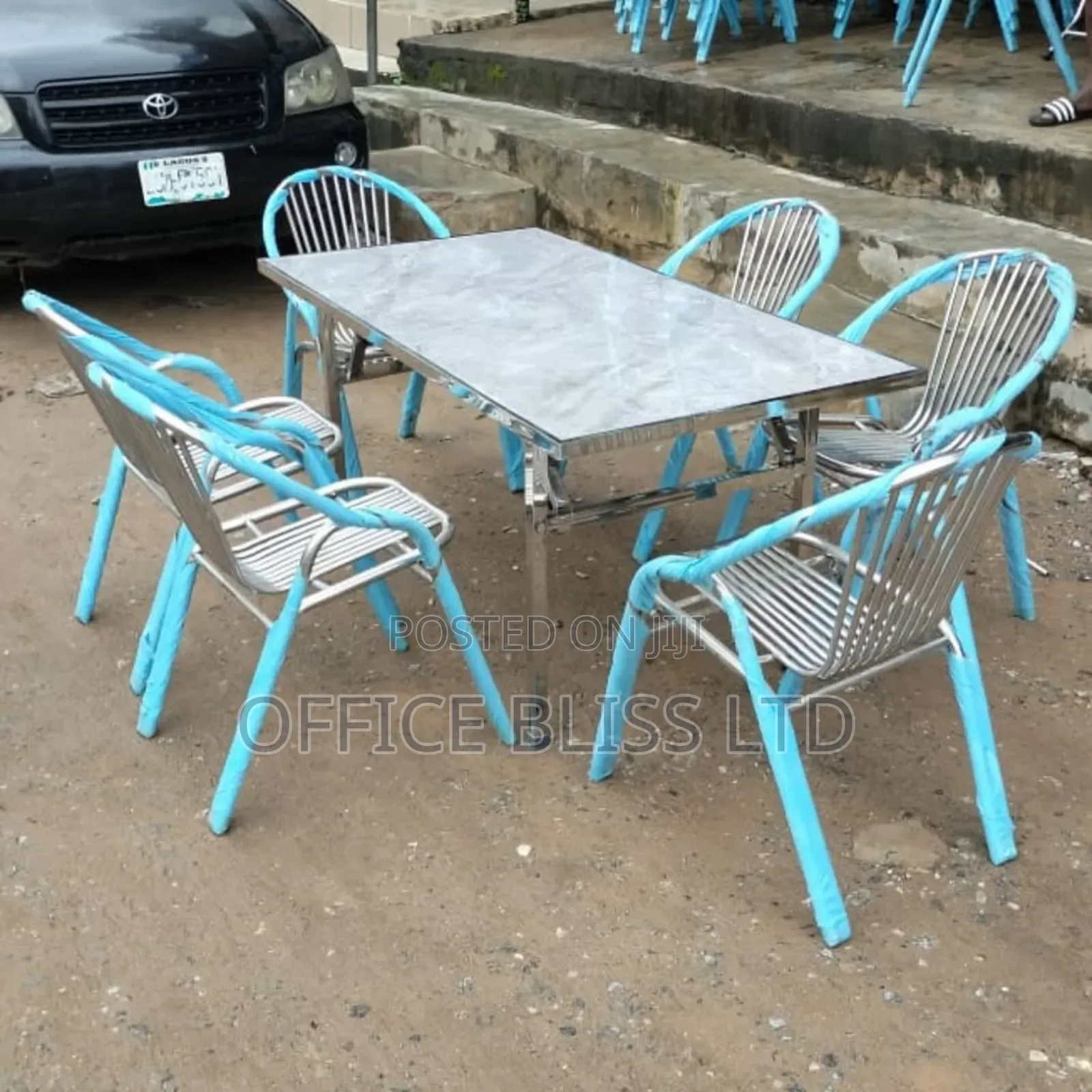 Rectangular Stainless Steel Table 6 Chairs