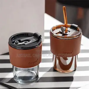 Bamboo Glass Cup With Lid Straw