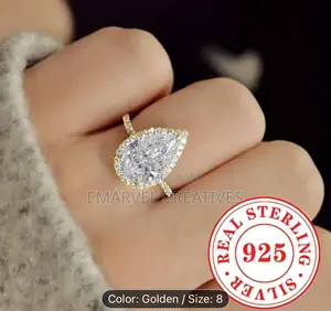 S925 Pure Silvery Engagement Ring Set With Water Drop