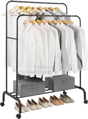 35kg Double Pole Cloth Hanger With Shoe Rack (With Wheels)