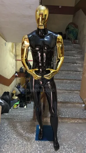 Huge Male Glossy Black And Gold Chrome Mixed Body Mannequin
