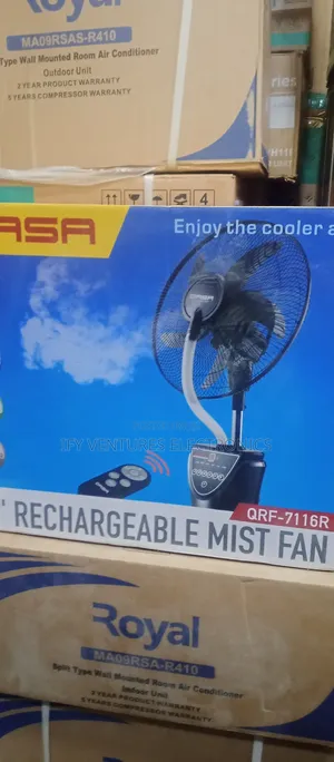 16" Qasa Rechargeable Mist Water Fan, Black Color, 5 Blade