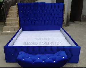 Quality Executive Blue Upholstery Padded Bed Frame