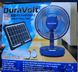 12” Duravolt Rechargeable Table/Wall Fan With Solar Panel