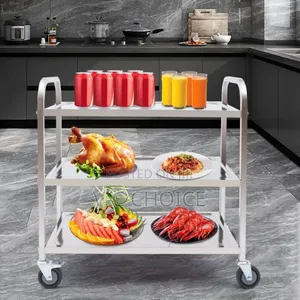 Stainless Steel Service Food Trolley With Brake, 3 Shelves