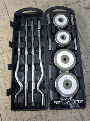 55kg Chrome Barbell Dumbbell Set - 4in1 Home Gym