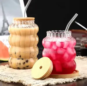 Ins Glass Cup With Straw With Bamboo Cover