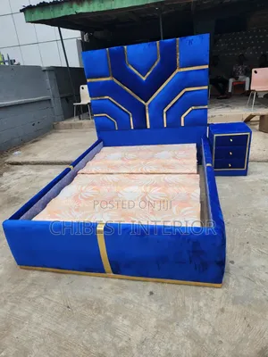 Blue Coloured 4.5by6 Bed Frame With Its Side Drawer