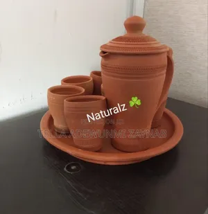 Clay Jug With 6 Set of Cups and Tray