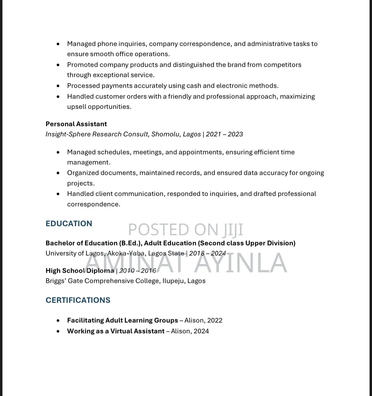 Customer Service Representative/Front Desk/Office Assistant