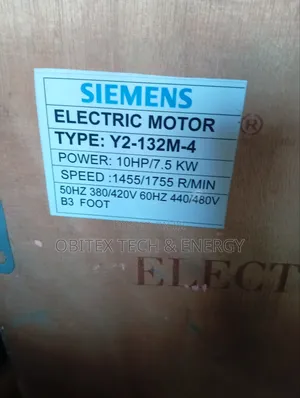 Siemens Electric Motor Y2-132m-4, 10hp (7.5kw) B3 Foot Mount