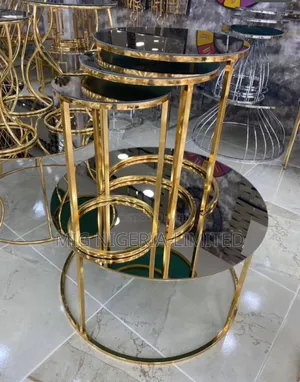 Luxurious Marble Gold Nest Center Table With 4 Side Stools