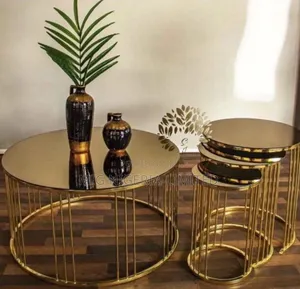 Luxurious Marble Gold Nest Center Table With 4 Side Stools
