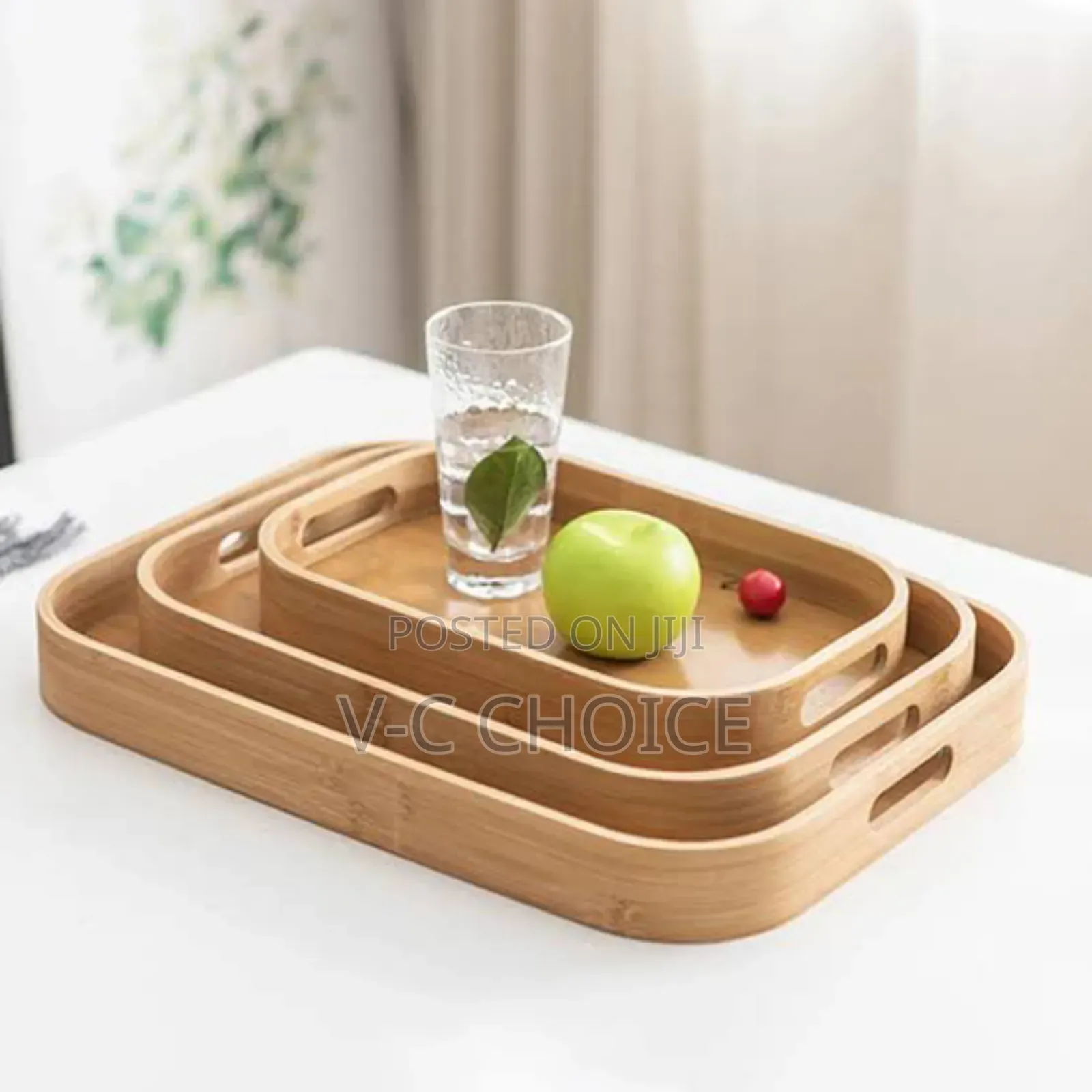 Multipurpose Round Rectangular Bamboo Wooden Servingtray3set