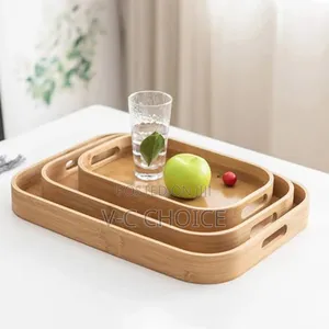 Multipurpose Round Rectangular Bamboo Wooden Servingtray3set
