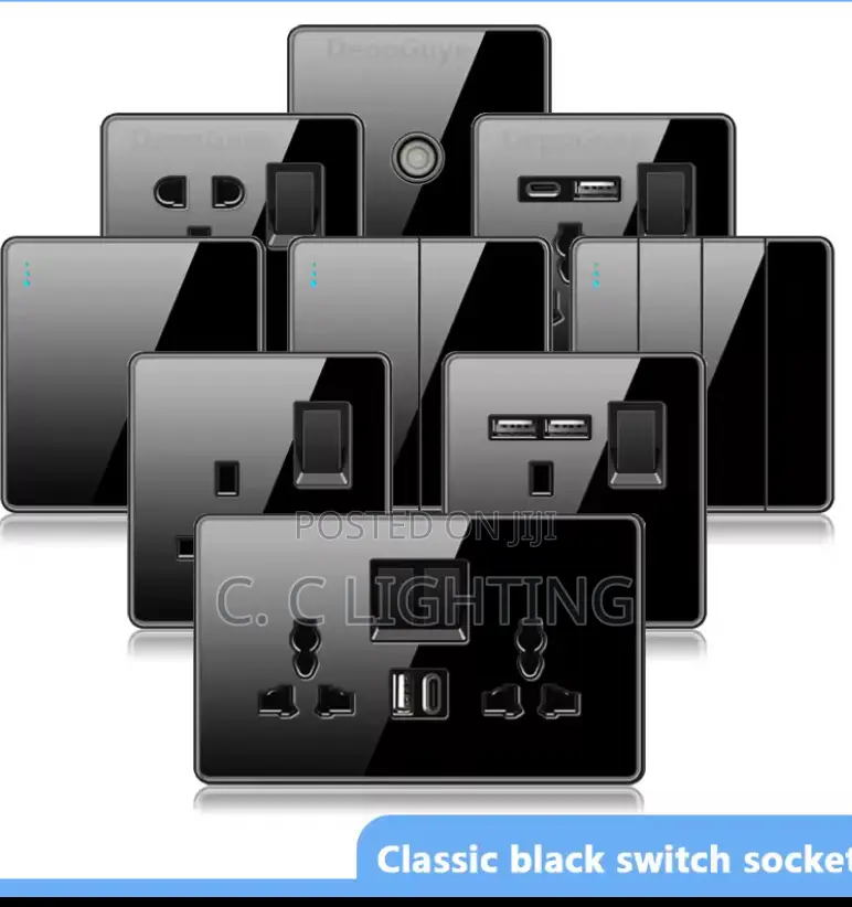 Luxury All Tempered Glass Wall Light Switch Button Black Uk