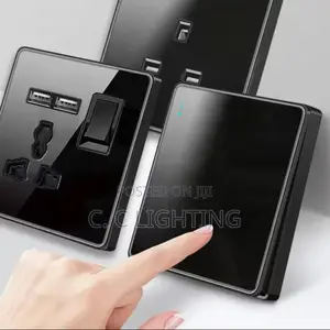 Luxury All Tempered Glass Wall Light Switch Button Black Uk