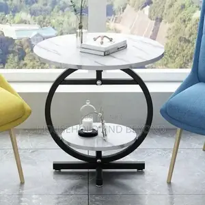 Luxury Round Faux-Marble Side Table – 2-Tier Table With Metal Frame