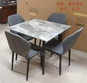 Square Marble Dinning Table + 4 (Gray) Sitting Chairs