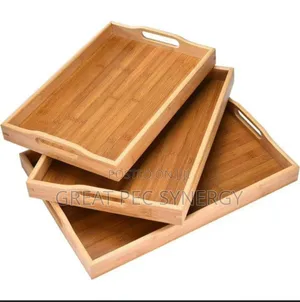 Wooden Handle Tray - 3 Pieces