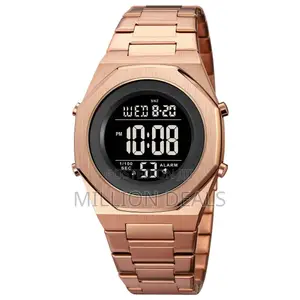 Round Sport Digital Men's Wrist Watch Rose Gold