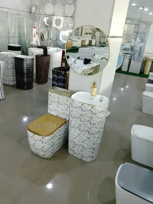 Married Together Gold and White Wc With Full Standing Basin