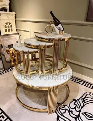 Quality and Imported Marble Top Center Table and 3 Side Stoo