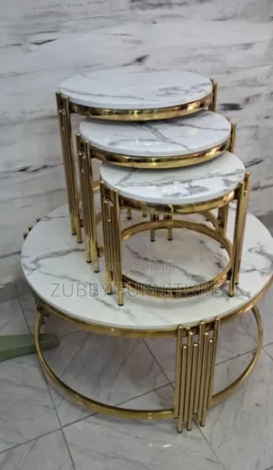 Quality and Imported Marble Top Center Table and 3 Side Stoo