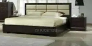 King Size Coffee Brown With Cream Color Leathered Headboard