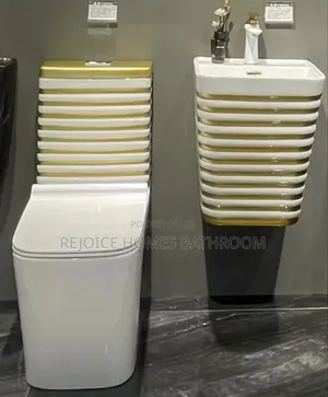 Luxury Gold-Striped Ceramic Water Closet With Hanging Basin
