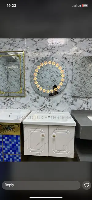 Elegant Single Sink Vanity With Floral Led Mirror Marble