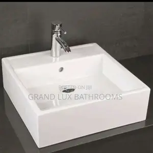 Modern Square Countertop Ceramic Wash Basin With Chrome Tap"