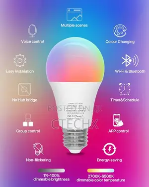 Smart Led Light Bulb, E27 Screw Colour Changing, Wifi 2pack