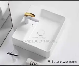 Modern Countertop Square Ceramic Wash Basin With Faucet Hole