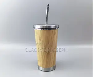 Wooden Cup With Stainless Straw