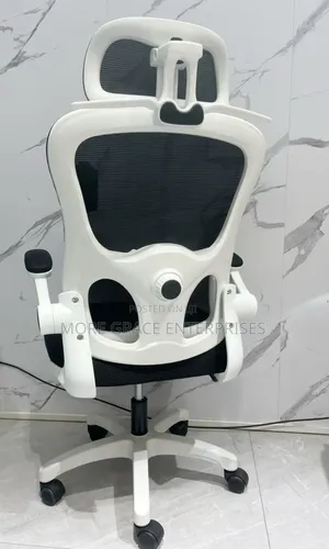 Special Office Chair Swivel With White Back and Headrest.