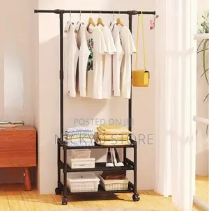 Double-Layer Adjustable Clothes Hanger Rack With Wheels