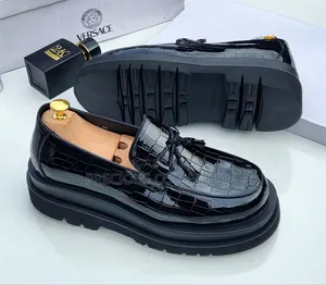 Versace Bow Glossy Leather Double Sole Pull on Loafers