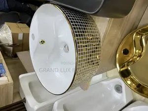 Luxury Round Countertop Basin With Gold Mosaic Detailing"