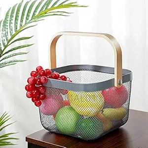 Storage Basket With Wooden Handle