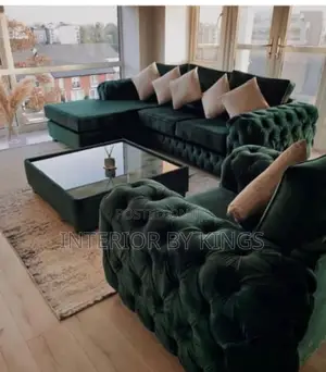 L-Shaped Sofa + Single an Glass Top Table Can Come in Colors